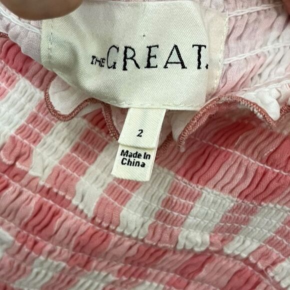 The Great Lagoon Dress Women’s Size 2 Pink Gingham Smocked Bow Strap Midi - Picture 10 of 12